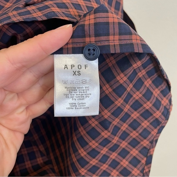 Tuckernuck‎ APOF Navy Plaid Ruffle High Neck Button Down Shirt Size XS - Picture 7 of 9